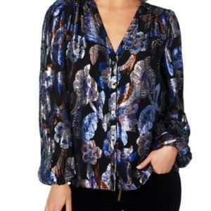*New* Ramy Brook Floral Jacquard 'Trey' Silk Lurex Blouse - Size Medium